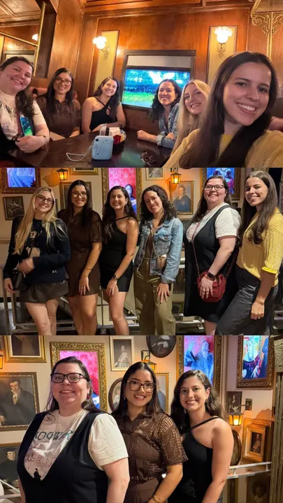 Montagem de fotos de encontro das Baddies em um bar